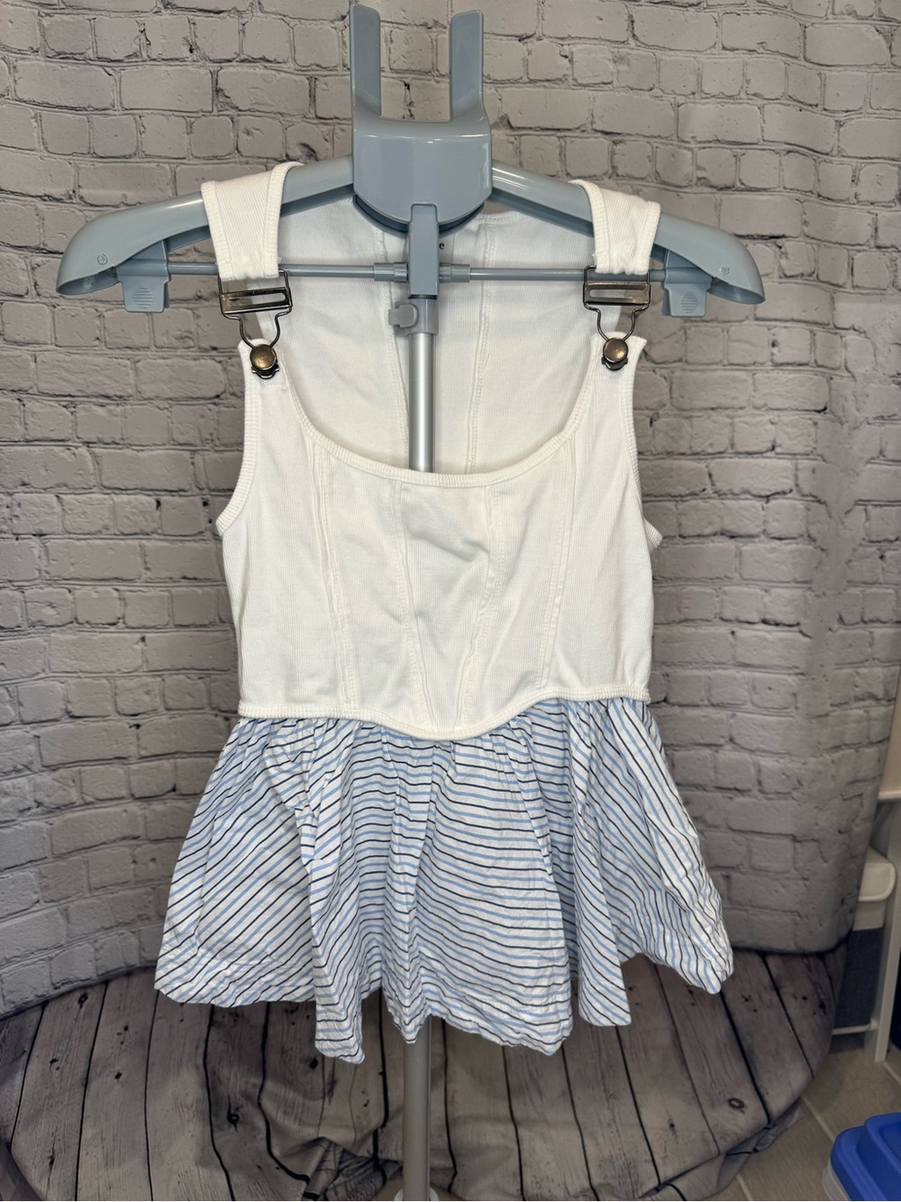 MAEVE White Tank Top Dress with Blue Striped Skirt